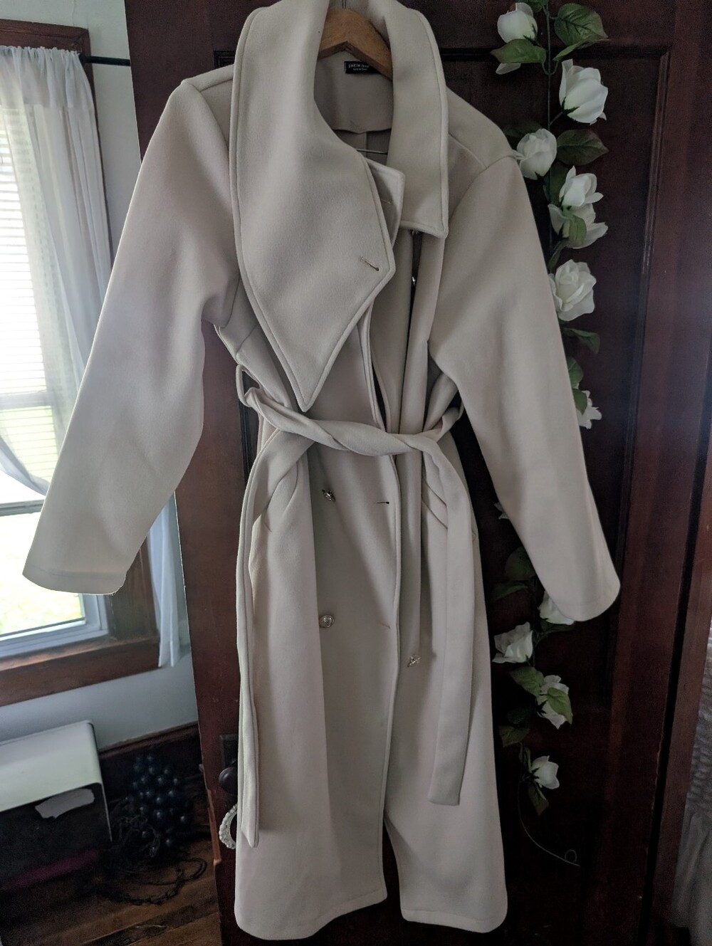 Shein Classic Women's Trench Coat in Light Beige - Elegant Tie-Waist Jacket 1XL